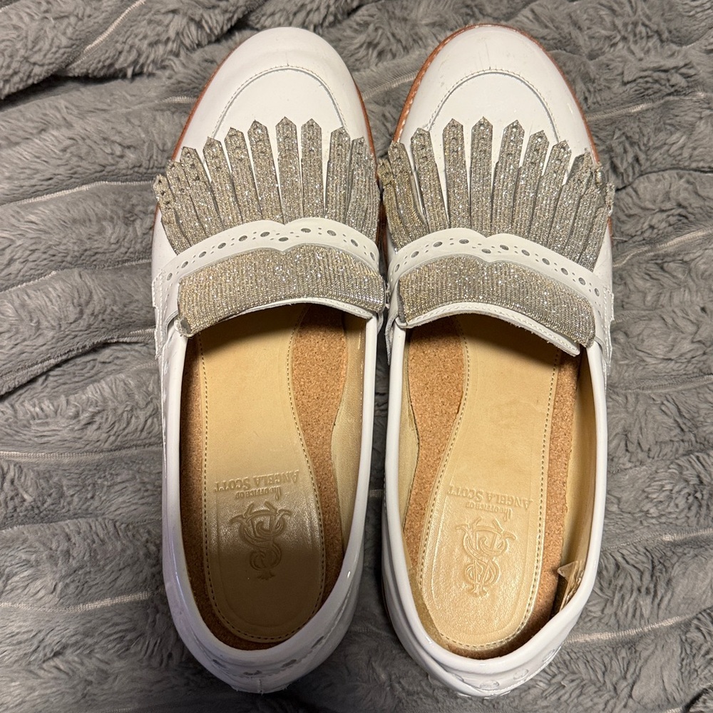White Loafers with Silver Fringe
